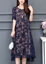 Load image into Gallery viewer, Modern Navy O-Neck Embroideried Chiffon Long Dress Summer