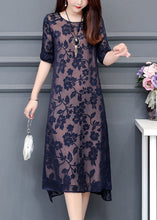 Load image into Gallery viewer, Modern Navy O-Neck Embroideried Chiffon Long Dress Summer