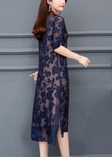 Load image into Gallery viewer, Modern Navy O-Neck Embroideried Chiffon Long Dress Summer