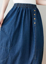 Load image into Gallery viewer, Modern Navy Wrinkled Pockets Elastic Waist Patchwork Denim Skirts Summer