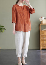 Load image into Gallery viewer, Modern Orange Embroideried Linen Shirts Bracelet Sleeve