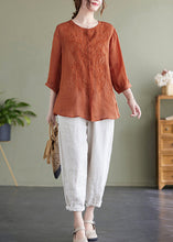 Load image into Gallery viewer, Modern Orange Embroideried Linen Shirts Bracelet Sleeve