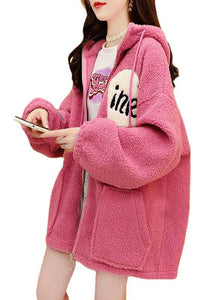 Modern Pink Hooded Faux Fur Winter coats