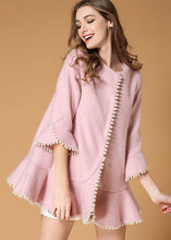 Load image into Gallery viewer, Modern Pink Nail bead Ruffles Woolen Coats Spring