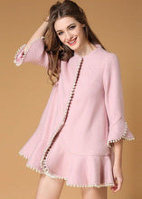 Load image into Gallery viewer, Modern Pink Nail bead Ruffles Woolen Coats Spring