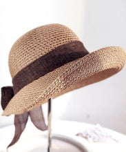 Load image into Gallery viewer, Modern Purple Bow Straw Woven Holiday Floppy Sun Hat