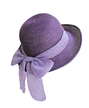 Load image into Gallery viewer, Modern Purple Bow Straw Woven Holiday Floppy Sun Hat