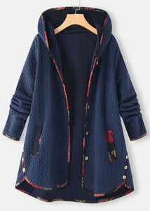 Modern Purple Hooded Print Button Patchwork Thick Coats Fall