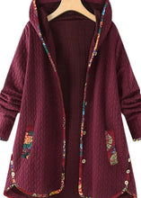 Load image into Gallery viewer, Modern Purple Hooded Print Button Patchwork Thick Coats Fall