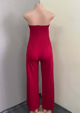 Load image into Gallery viewer, Modern Red Bustier Top Patchwork Side Open Jumpsuit Summer