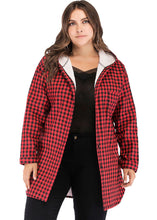 Load image into Gallery viewer, Modern Red Plaid Button Warm Fleece Hooded Coat Long Sleeve