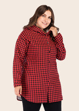 Load image into Gallery viewer, Modern Red Plaid Button Warm Fleece Hooded Coat Long Sleeve