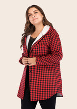 Load image into Gallery viewer, Modern Red Plaid Button Warm Fleece Hooded Coat Long Sleeve