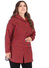 Load image into Gallery viewer, Modern Red Plaid Button Warm Fleece Hooded Coat Long Sleeve