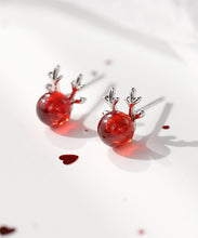 Load image into Gallery viewer, Modern Red Sterling Silver Garnet Antler Stud Earrings