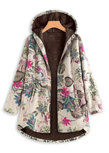 Load image into Gallery viewer, Modern Rose Hooded Print Button Patchwork Warm Fleece Coats Fall