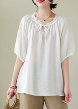 Load image into Gallery viewer, Modern White Lace Up Ruffled Linen Shirts Summer