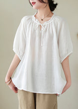 Load image into Gallery viewer, Modern White Lace Up Ruffled Linen Shirts Summer