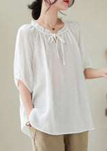 Load image into Gallery viewer, Modern White Lace Up Ruffled Linen Shirts Summer