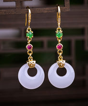 Load image into Gallery viewer, Modern White Sterling Silver Overgild Zircon Jade Drop Earrings