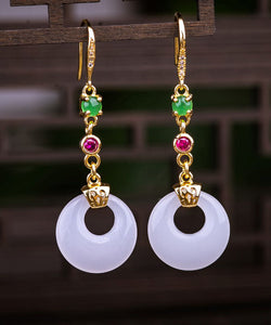 Modern White Sterling Silver Overgild Zircon Jade Drop Earrings