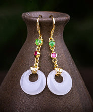 Load image into Gallery viewer, Modern White Sterling Silver Overgild Zircon Jade Drop Earrings