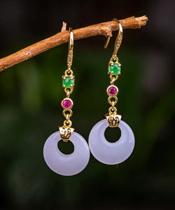 Modern White Sterling Silver Overgild Zircon Jade Drop Earrings