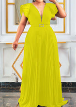 Load image into Gallery viewer, Modern Yellow V Neck Wrinkled Sashes Solid Tulle Patchwork Jumpsuit Summer