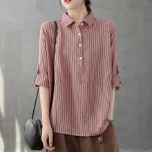 Load image into Gallery viewer, Modern lapel Button Down tops women Fabrics pink striped shirt