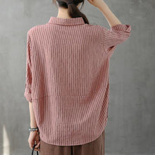 Load image into Gallery viewer, Modern lapel Button Down tops women Fabrics pink striped shirt