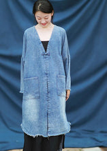 Load image into Gallery viewer, Modern v neck quilting dresses denim blue embroidery Dress