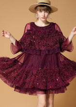 Load image into Gallery viewer, Mulberry Patchwork Tulle Dress Sequins Hollow Out Half Sleeve