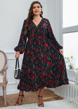 Load image into Gallery viewer, Natural Black Print Wrinkled Chiffon Long Dress Fall