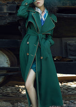 Load image into Gallery viewer, Natural Blackish Green Notched Patchwork Long Sashes Trench Coats Long Sleeve