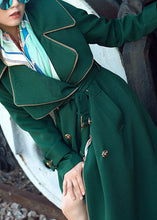 Load image into Gallery viewer, Natural Blackish Green Notched Patchwork Long Sashes Trench Coats Long Sleeve