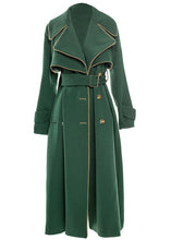 Load image into Gallery viewer, Natural Blackish Green Notched Patchwork Long Sashes Trench Coats Long Sleeve