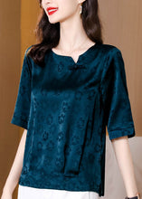 Load image into Gallery viewer, Natural Blue Print Patchwork Oriental Button Silk Tops Summer