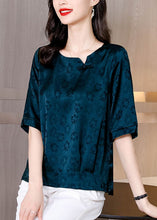 Load image into Gallery viewer, Natural Blue Print Patchwork Oriental Button Silk Tops Summer