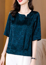 Load image into Gallery viewer, Natural Blue Print Patchwork Oriental Button Silk Tops Summer