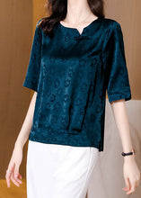 Load image into Gallery viewer, Natural Blue Print Patchwork Oriental Button Silk Tops Summer