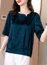 Load image into Gallery viewer, Natural Blue Print Patchwork Oriental Button Silk Tops Summer