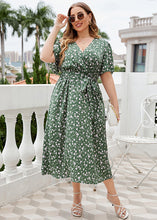 Load image into Gallery viewer, Natural Green Print Tie Waist Chiffon Long Dresses Summer