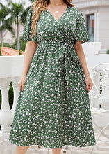 Load image into Gallery viewer, Natural Green Print Tie Waist Chiffon Long Dresses Summer