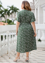 Load image into Gallery viewer, Natural Green Print Tie Waist Chiffon Long Dresses Summer