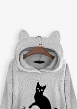 Load image into Gallery viewer, Natural Grey Hooded Print Pockets Patchwork Teddy Faux Fur Sweatshirts Fall