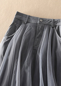 Natural Grey high waist Patchwork Tulle Skirts Spring