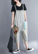 Load image into Gallery viewer, Natural Light Blue Pockets Patchwork Cotton Overalls Jumpsuit Summer