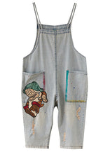 Load image into Gallery viewer, Natural Light Blue Pockets Patchwork Cotton Overalls Jumpsuit Summer