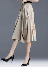 Load image into Gallery viewer, Natural Light Khaki Wrinkled Pocket Cotton Skirts Summer