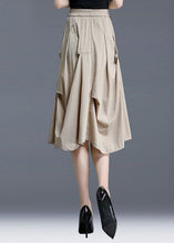 Load image into Gallery viewer, Natural Light Khaki Wrinkled Pocket Cotton Skirts Summer